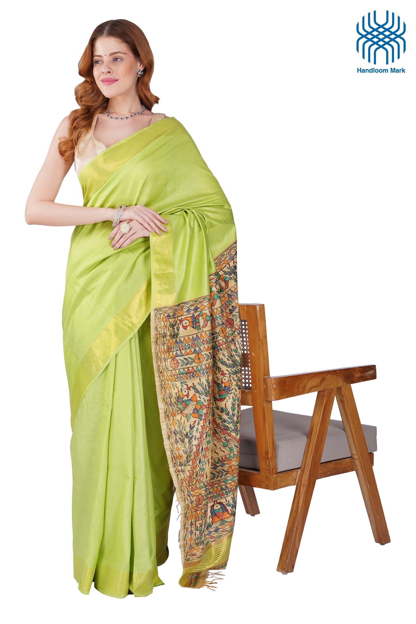Madhubani Hand Painted Tasar Silk Cotton Saree with Zari Border & Blouse Piece (90cm) | Handloom Certified | Traditional, Festive & Office Wear Saree